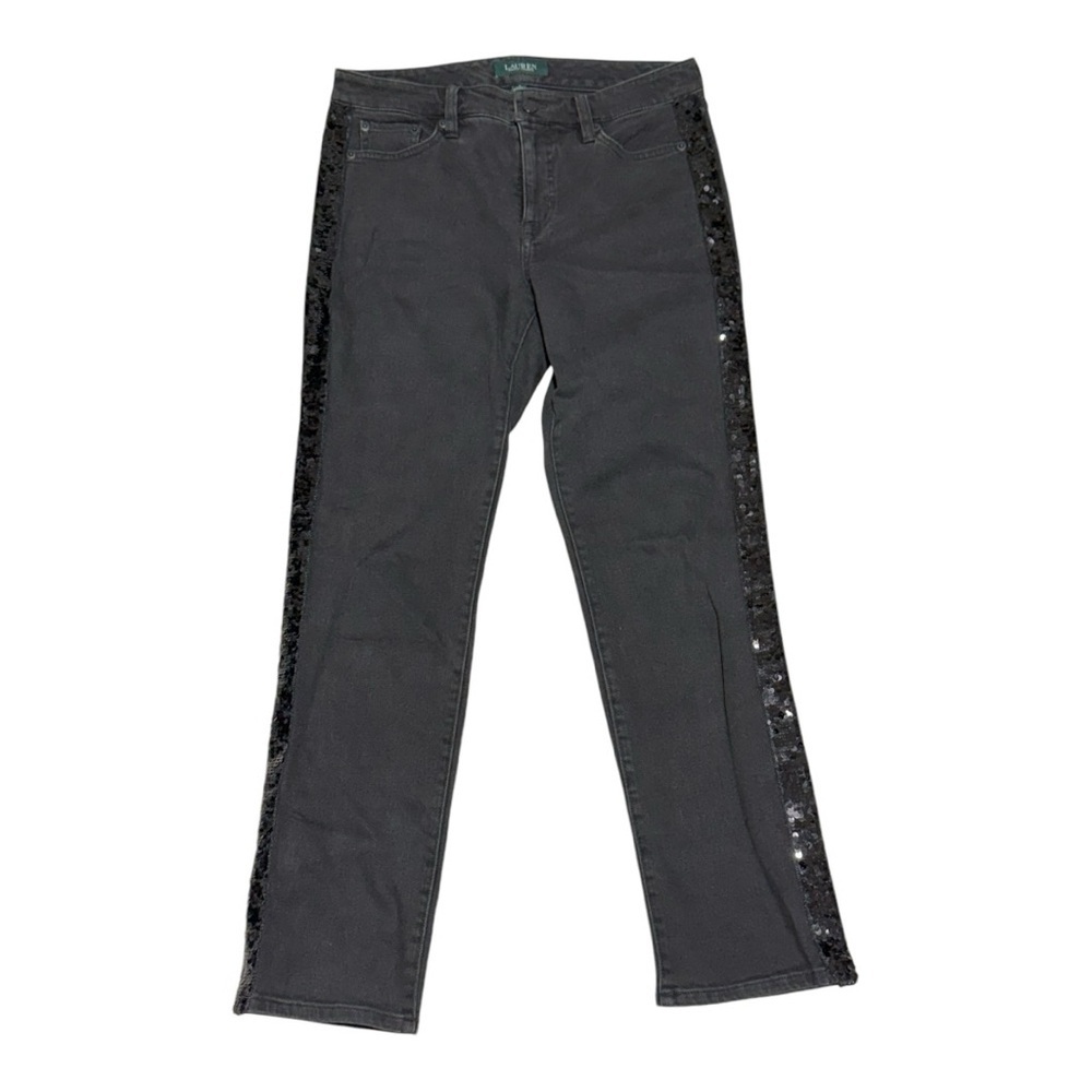 Lauren Ralph Lauren Women's Black Sequin Panel Straight Ankle Jeans‎ Size 4